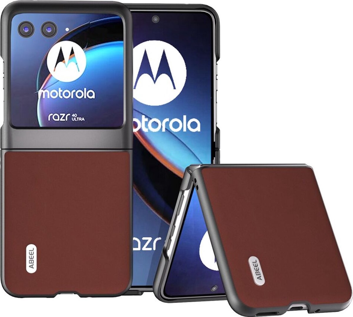 ABEEL Hoesje Geschikt voor Motorola Razr 40 Ultra - Back Cover met Leren Textuur - Echt Leer Case - Coffee