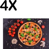 BWK Textiele Placemat - Compositie van een Pizza en Beleg - Set van 4 Placemats - 45x30 cm - Polyester Stof - Afneembaar