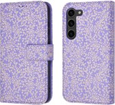 iMoshion Hoesje Geschikt voor Samsung Galaxy S23 Hoesje Met Pasjeshouder - iMoshion Design Bookcase smartphone - Meerkleurig / Purple White Flowers