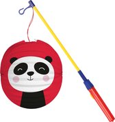 Bol lampion pandabeer - rood - 22 cm - papier - met lampionstokje - 40 cm