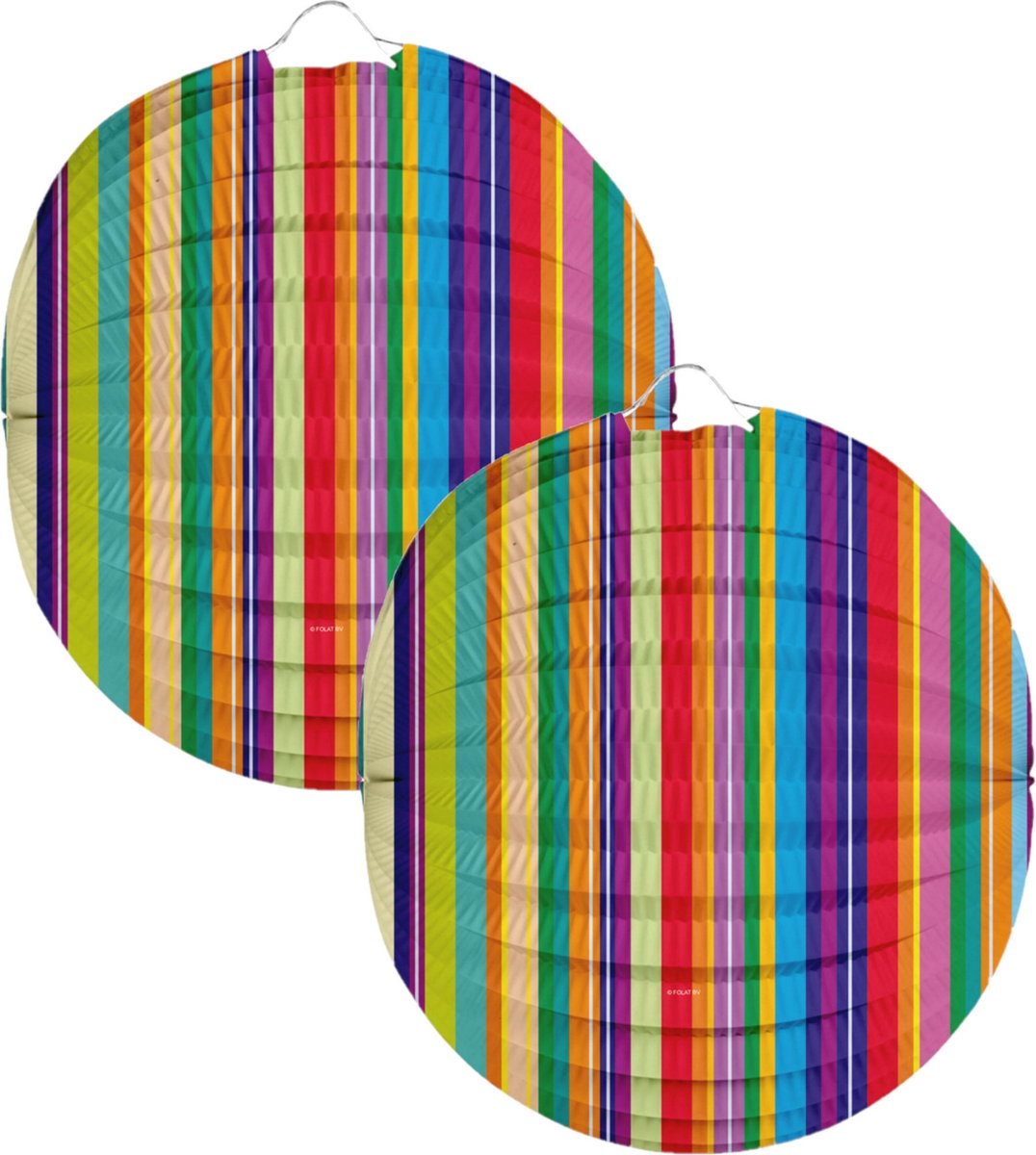 Folat Lampion strepen - 2x - 22 cm - multi kleuren - papier - Sint maarten/kinderfeestje lampionnen - Folat