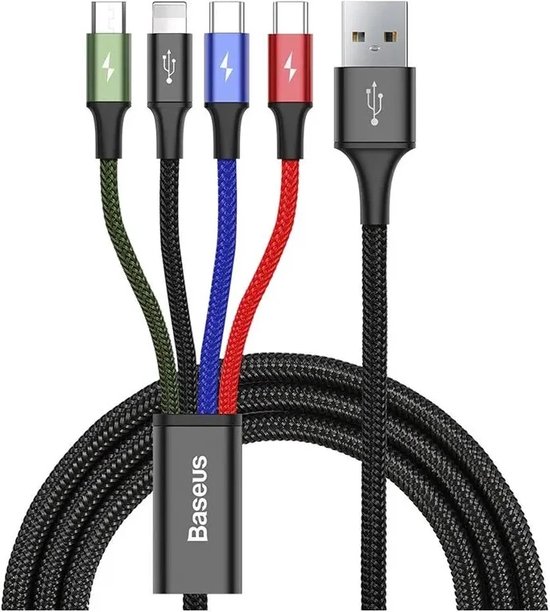 Baseus USB 4-in-1 Kabel met Micro-USB /2x USB-C / Lightning 1.2M Zwart