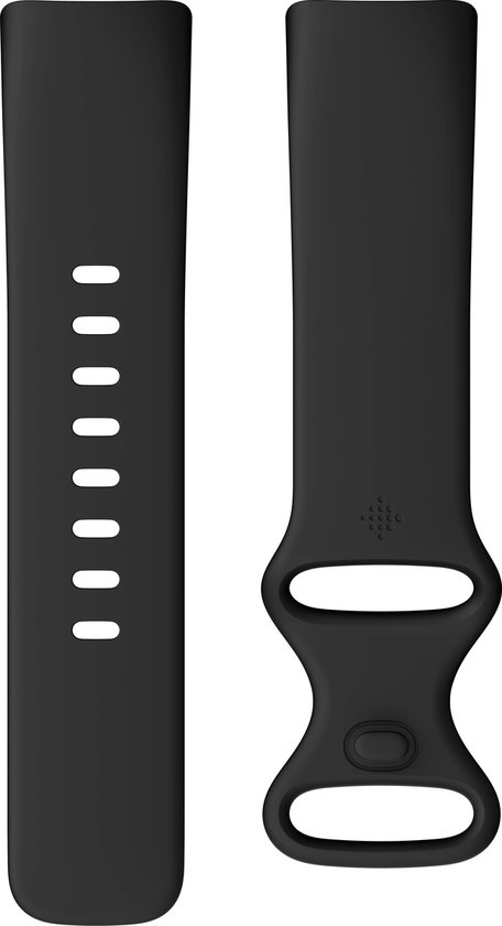 Zwarte vervangingsband voor een Fitbit Charge 6 activity tracker.