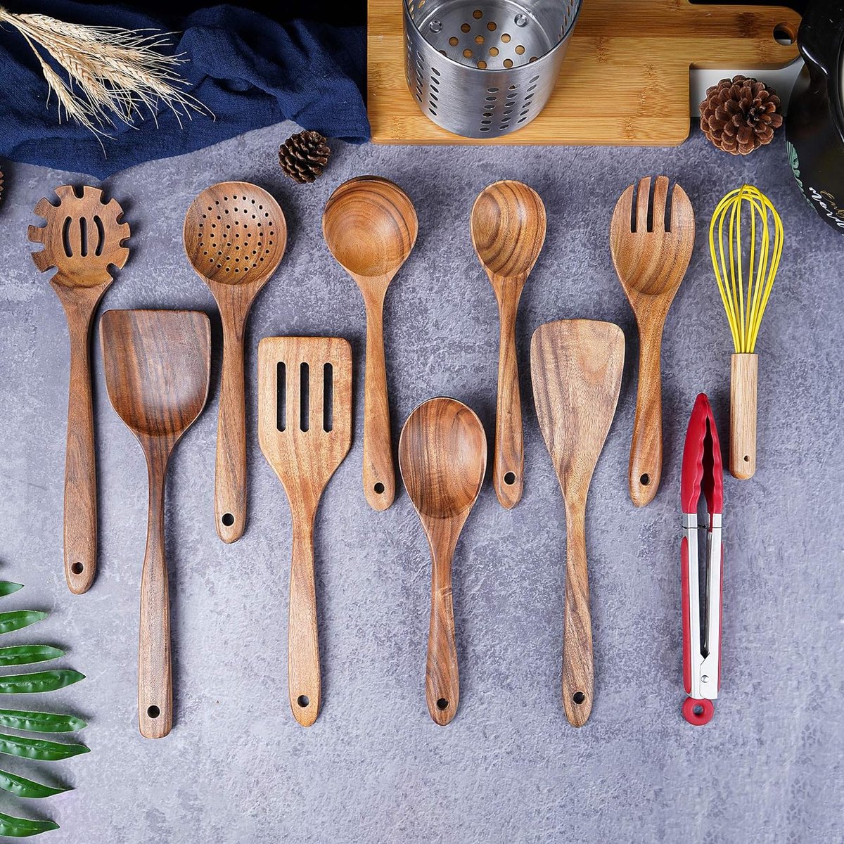 Ustensiles Cuisine Bois Set Cuillères & Spatules Résistantes À