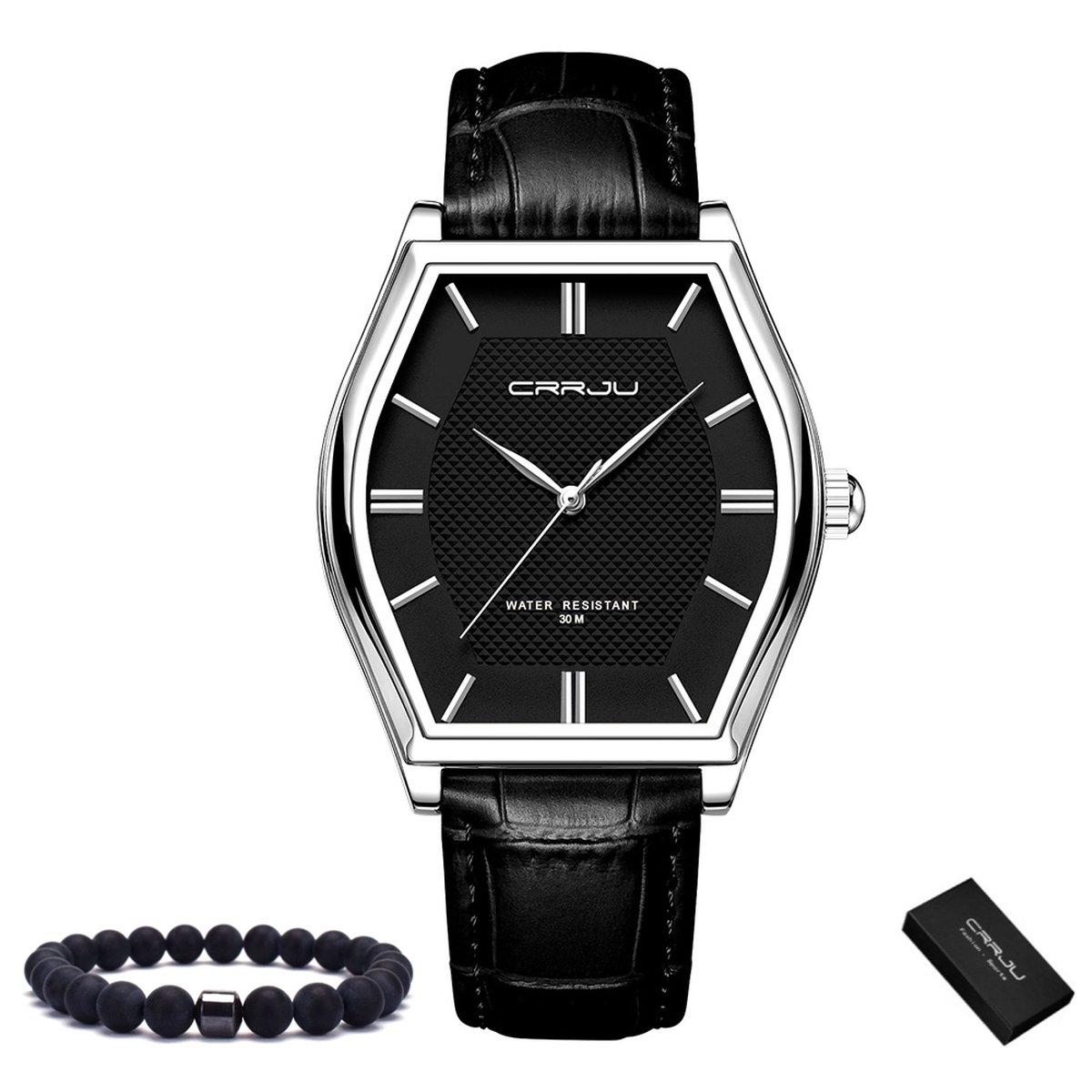 CRRJU - Horloge Heren - Cadeau voor Man - 40 mm - Zwart Zilver