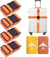 Bagageband, 4 stuks, kofferriemen met 2 kofferhangers, kofferband, riem, zware belasting voor reizen (oranje)