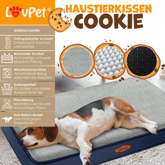 Lovpet Cookie Hondenbed – Orthopedisch Schuim, Wasbare Hoes, Incl. Voerbak En 3 Kauwbotten (76x51 Cm, Voor Honden Tot 23 Kg)