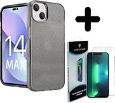 ShieldCase geschikt voor iPhone 14 Plus TPU Glitter case (zwart) + ShieldCase screenprotector - beschermglas iPhone bescherming - iPhone case bescherm hoesje + Screenprotector