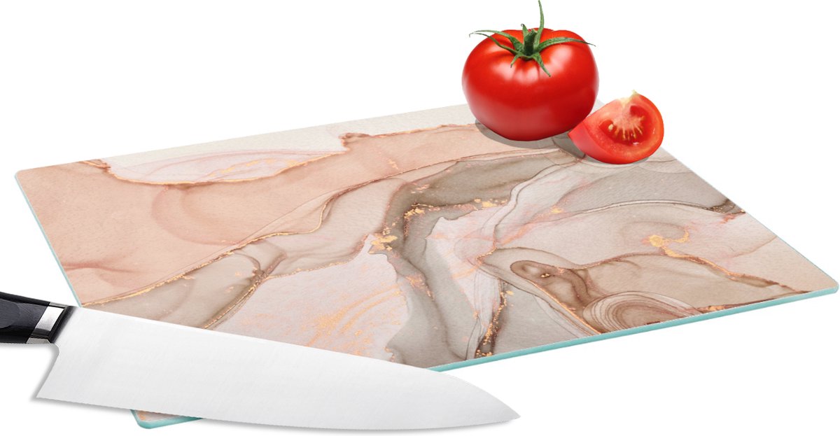 Glazen Snijplank - 28x20 - Marmer - Roze - Rosé - Snijplanken Glas