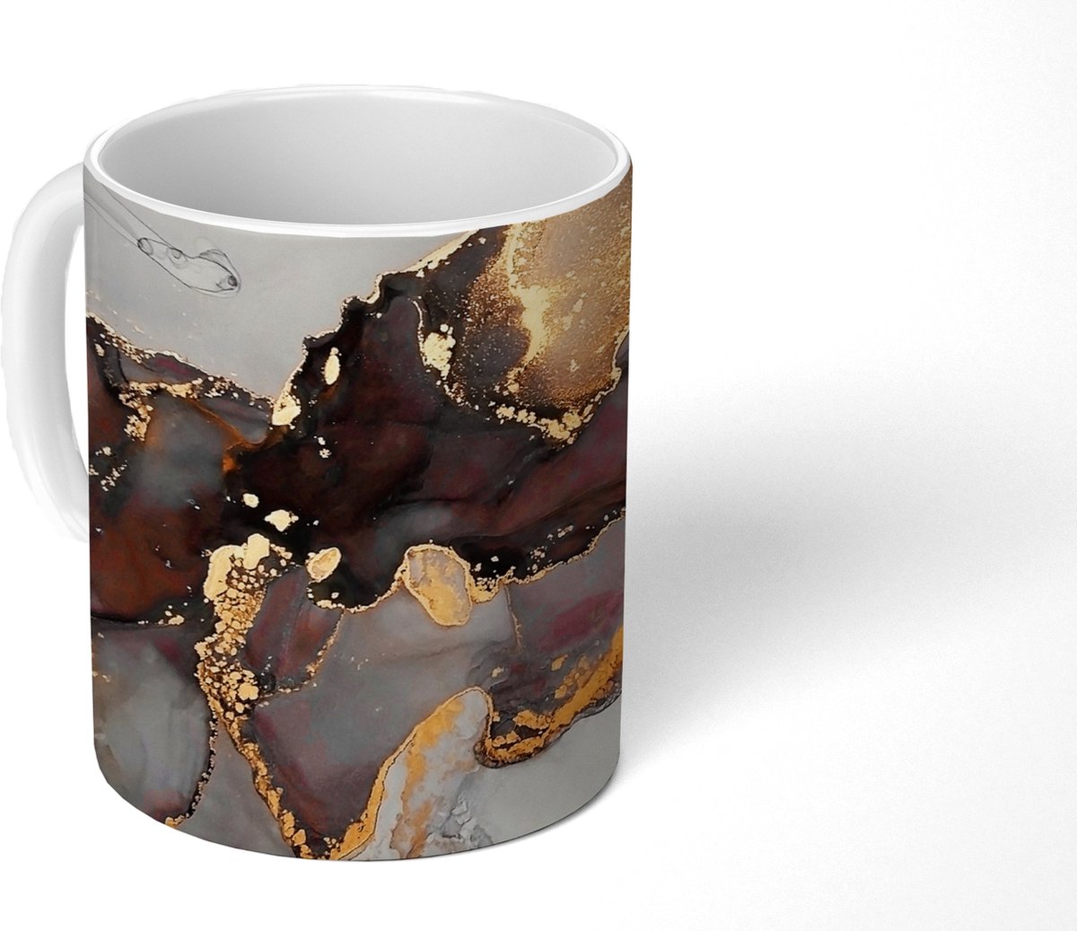 Mok - Koffiemok - Rood - Marmer - Goud - Mokken - 350 ML - Beker - Koffiemokken - Theemok