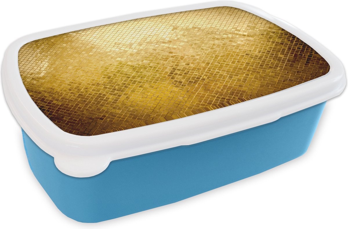 Broodtrommel Blauw - Lunchbox - Brooddoos - Goud - Design - Abstract - 18x12x6 cm - Kinderen - Jongen