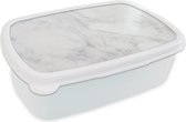 Broodtrommel Wit - Lunchbox - Brooddoos - Marmer - Wit - Grijs - Luxe - Marmerlook - Steen - 18x12x6 cm - Volwassenen