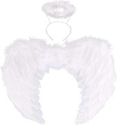 Witte Engelenvleugels Kostuum voor Dames en Meisjes - Inclusief Aureool en Toverstaf - Decoratieve Veren Vleugels