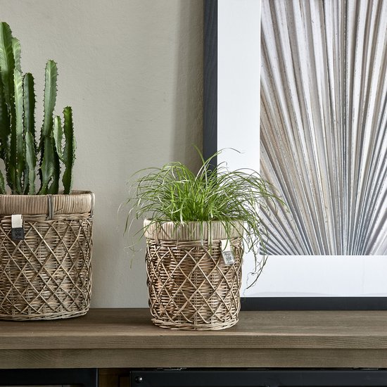Riviera Maison Bloempot Voor Binnen Naturel - Rustic Rattan Diamond Weave Planter S