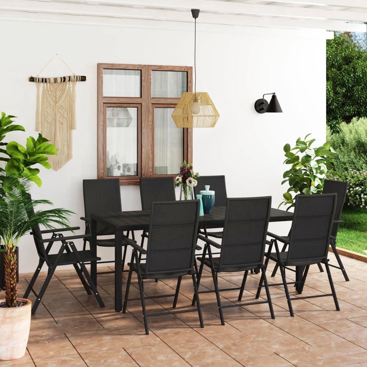 The Living Store 9-delige Tuinset zwart - Tuinmeubleset - Eetkamerset - Buitentijnen - Lounge Set - Terras Meubilair