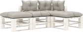 The Living Store Pallet Loungeset - Grenenhout - Hoekbank 70x67.5x60.8cm - Middenbank 60x67.5x60.8cm - Tafel/hocker 60x61.5x30.4cm - Taupe en wit - Montage vereist