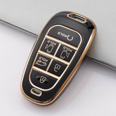 Autosleutel hoesje - TPU Sleutelhoesje - Sleutelcover - Autosleutelhoes - Geschikt voor Hyundai -zw- goud- E6 - Auto Sleutel Accessoires gadgets - Kado Cadeau man - vrouw