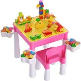 SHOP YOLO - Table d'activités - Table de jeu pour enfants - 128 pièces Grands Bouwstenen - dont 1 Chaise - Rose