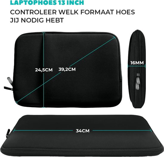 Afmetingen van zwarte 13-inch laptophoes