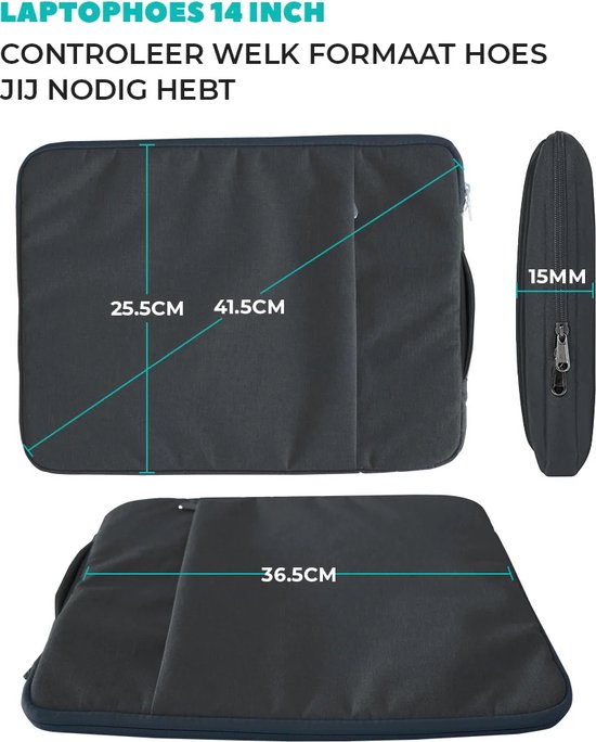 Housse pour ordinateur portable de luxe Coverzs 14 pouces et 15,6 pouces (bleu foncé) - convient pour ordinateur portable 14 pouces et ordinateur portable 15,6 pouces - Housse Macbook avec fermeture éclair - Housse hydrofuge avec poignée