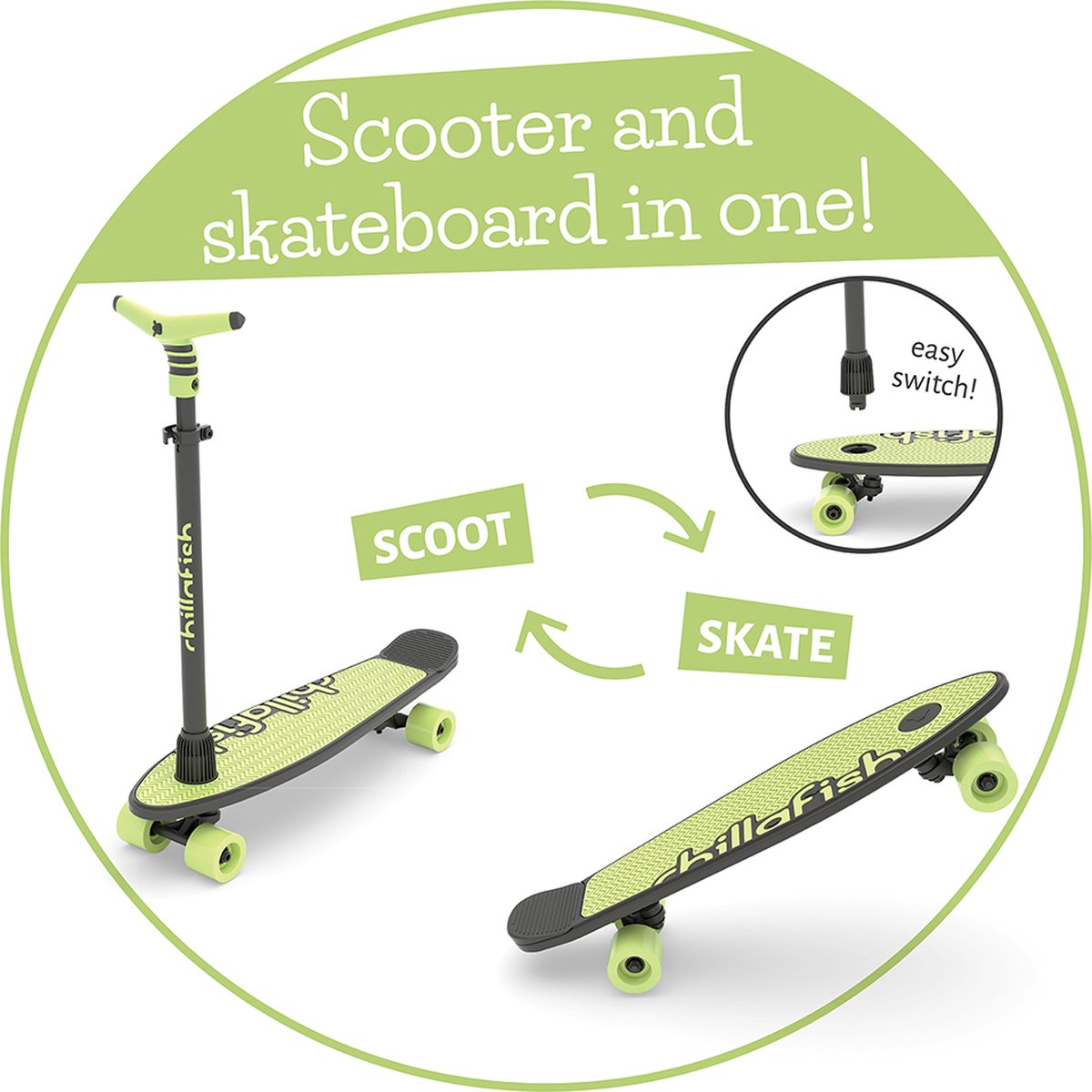 Chillafish Skateboard en Step 2-in-1 - Kinderstep omvormbaar naar Skateboard - Groen - Jongens en meisjes 3 jaar en ouder - Verstelbaar stuur - Model Skatieskootie 2 — afbeelding 3