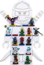 Wit opbergrek voor minifiguren, kindershowbox, rekken vanaf 3 jaar, geïnspireerd op Ninja Ideas. Houten wandrek voor 17 figuren