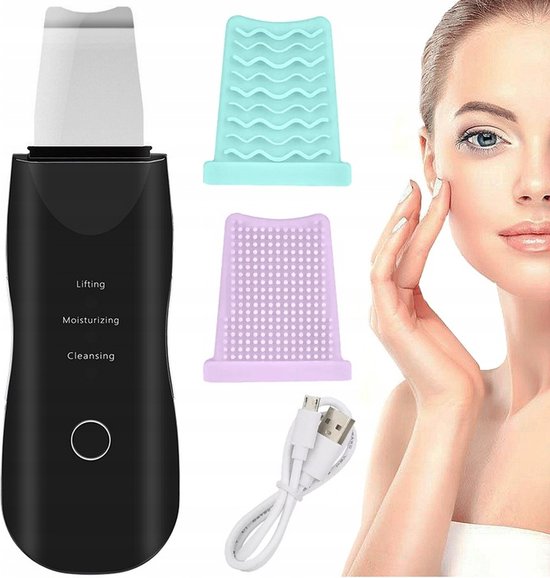 Ariko Ultrasoon Face Huidverjongingsapparaat – Blackhead remover - Skin scrubber - Zwart - Mee Eter Verwijderaar - Gezichtsreiniger - Puisten - Verzacht rimpels - Anti Acne - Ultrasonic Spatel - Reiniging, Hydratatie & Versteviging