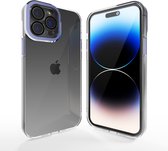 Coverzs telefoonhoesje geschikt voor Apple iPhone 14 Pro hoesje - camera cover - doorzichtig hoesje met opstaande rand rondom camera - optimale bescherming - donkerblauw