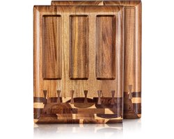 Acacia Houtsnijbord voor keuken en thuis - Groot Butcher Block Chopping Board, Duurzaam hout, Juice Groove - Doubles as 3 Compartment Serving Board - 40 x 40 cm