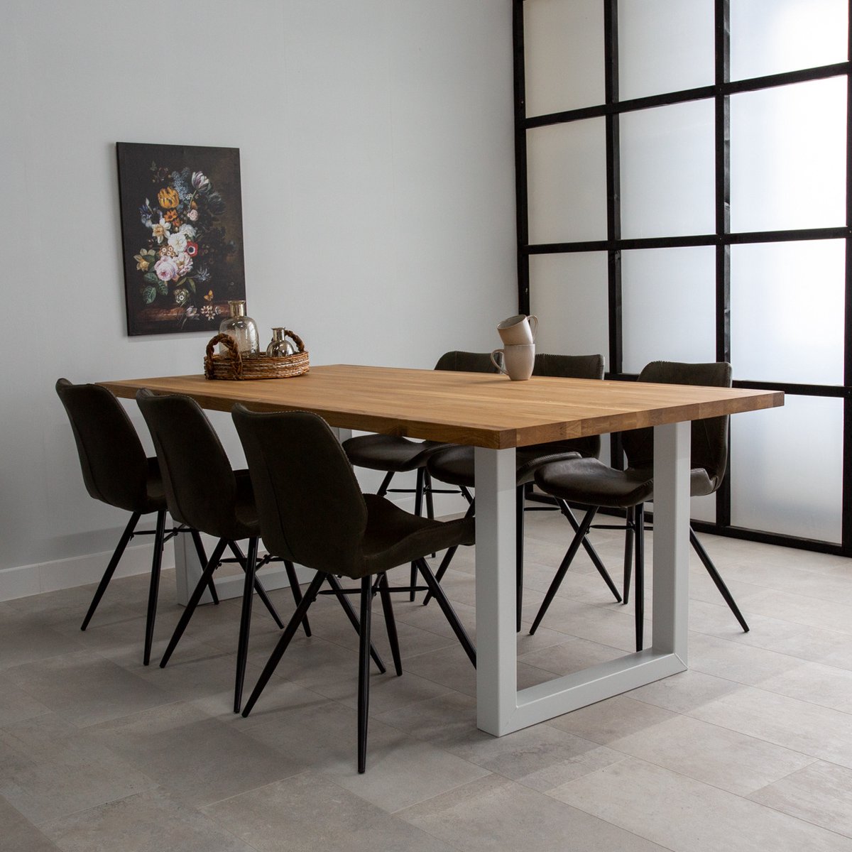 Eettafel Rover eikenhout 200x100 U-poot wit