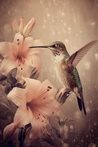 Kolibri met bloemen vintage poster - 50 x 70 cm