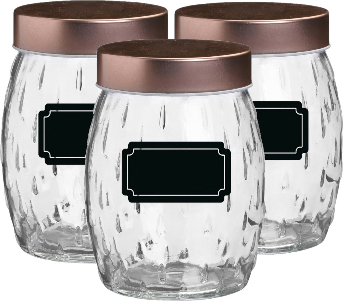 Voorraadpot/bewaarpot Beau - 6x - 1.2L - glas - koperen deksel - incl. etiketten