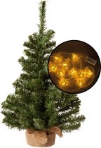 Kleine kunst kerstboom - groen - incl. 3D sterren lichtsnoer metallic goud - H60 cm
