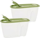 Voedselcontainer strooibus - 2x - groen - 1 liter - kunststof - 20 x 9,5 x 11 cm