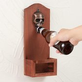 Schedel flesopener met Cap Collector Catcher, vintage flessenopener van hout aan de muur, ideaal cadeau voor mannen en bierliefhebbers, gebruik als bardecoratie.