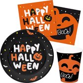 Halloween thema feest set bord/beker/servetten - 44x - pompoen BoOo! print - papier