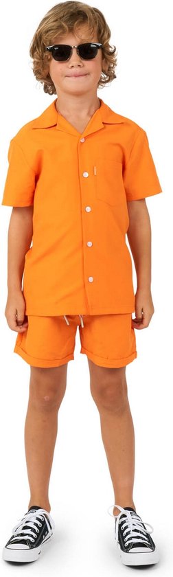OppoSuits Kids The Orange - Jongens Zomer Set - Bevat Shirt En Shorts - Oranje - Maat: EU 122/128 - 8 Jaar