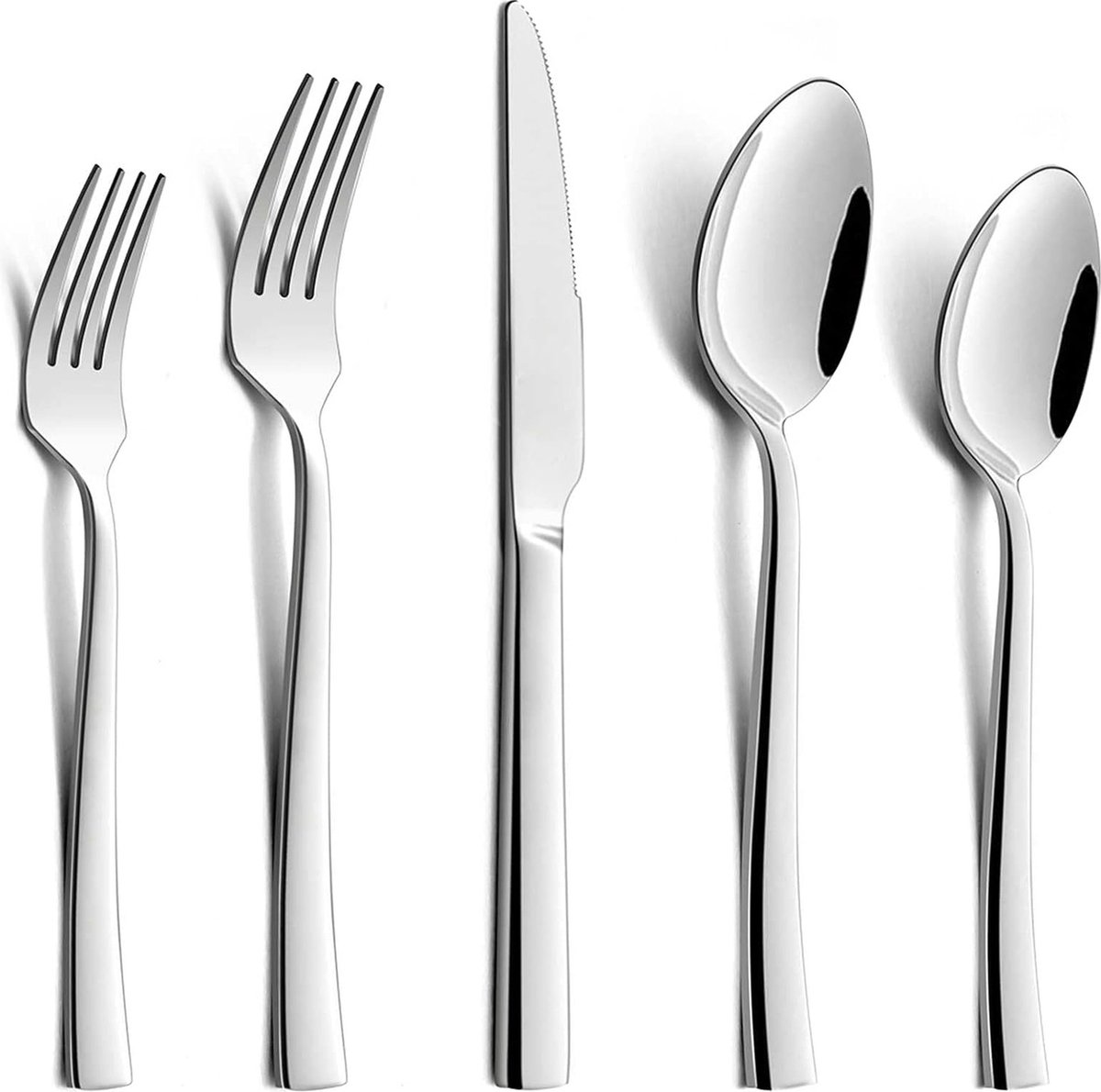 Bestekset, 60-delige bestekset voor 12 personen met messen, vork, lepel, roestvrij staal, bestek voor familie/feest/hotel/restaurant, hoogglans gepolijst en vaatwasmachinebestendig