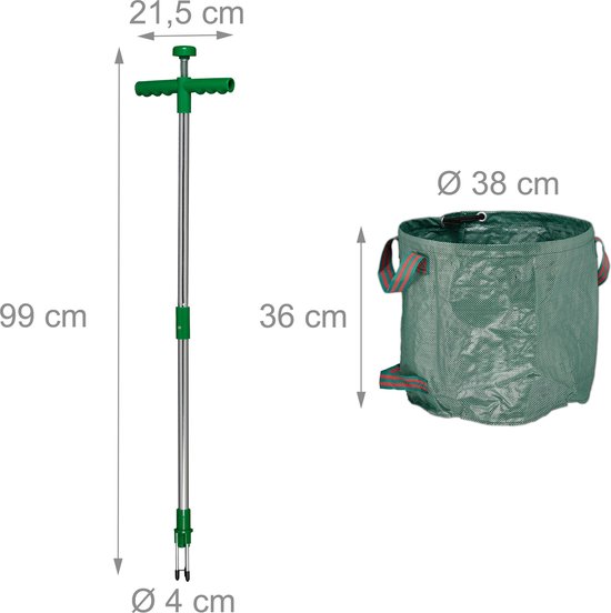 onkruidtrekker met tuinafvalzak - waterdicht - onkruidsteker - lange steel - 99 cm van Kinzo Garden — afbeelding 4