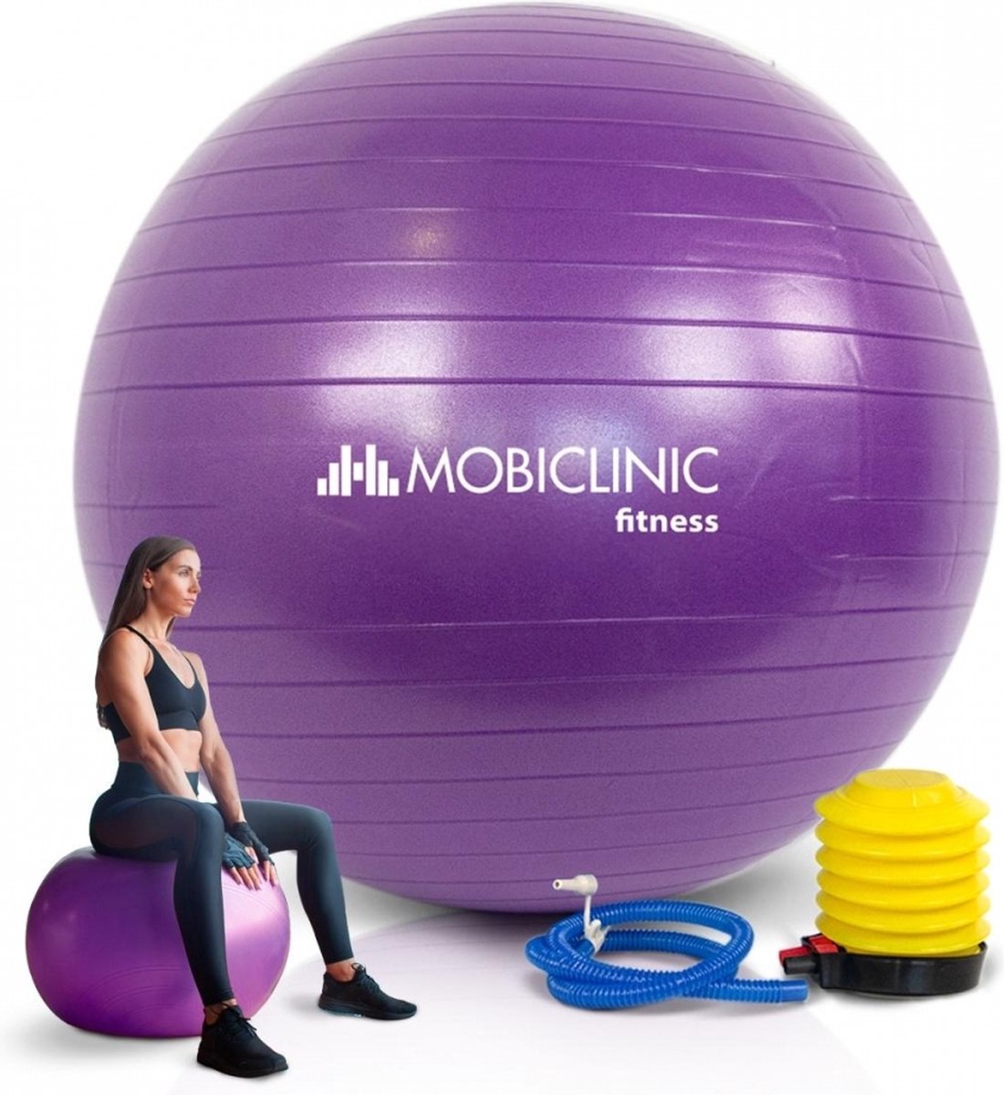 Mobiclinic Fitness bal - 65 cm - Anti-slip - Fysiotherapie - Gym bal - Inclusief inflator - Wasbaar - Yogabal - Pilates bal - Zwangerschaps bal - PY-01