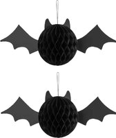 PartyDeco Halloween thema hangende vleermuis - 2x - zwart - papier - 45 cm