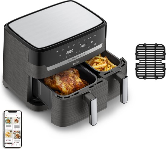 Tefal Easy Fry Dual XXL & Grill EY905B - Dubbele Airfryer - 8.3L - Grillfunctie - 8 Programma's - 70% Energiebesparing