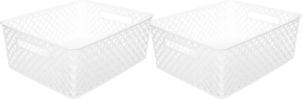 5Five Opbergmand/box van kunststof - 2x - wit - 29 x 35 x 13 cm - 11 liter