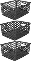 5Five Opbergmand/box van kunststof - 3x - zwart - 19 x 25 x 10 cm - 4 liter