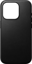 Nomad Modern Leather Case - Hoesje voor iPhone 15 Pro - Nomad leder - Geschikt voor MagSafe en draadloos opladen - Zwart