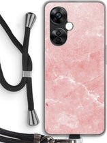 Case Company® - Hoesje met koord geschikt voor OnePlus Nord CE 3 Lite hoesje met Koord - Roze marmer - Telefoonhoesje met Zwart Koord - Bescherming aan alle Kanten en Over de Schermrand