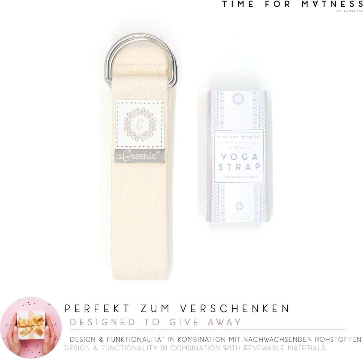 Premium Yoga Riem Gemaakt van 100% Katoen - 240 x 3,8cm - Yoga Gurt voor een Intensievere Stretching - Katoenen Yoga Riem - Ultra Sterke Gespen + Gratis Trainingsinstructie