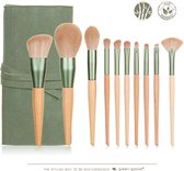 green-goose® Bamboe Make-up Kwastenset in Vegan Suede Hoes | 10-delig | Houten Make-up Borstels | Vegan Cosmetica Kwastjes