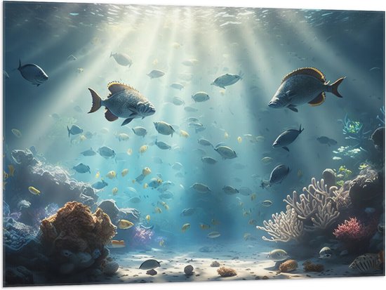 Vlag - Groep Tropische Vissen in de Heldere Zee - 100x75 cm Foto op Polyester Vlag
