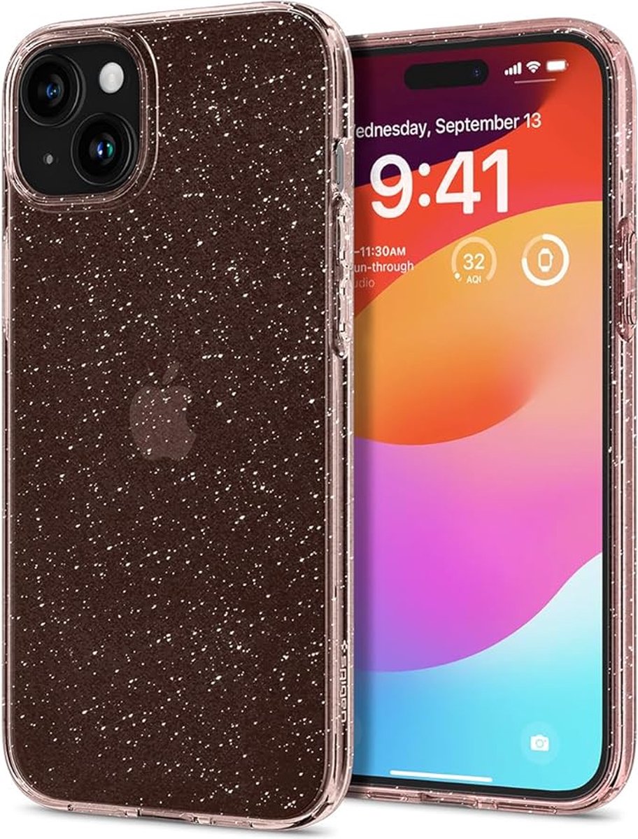 Geschikt voor Spigen Apple iPhone 15 Plus Liquid Crystal Glitter Hoesje - Rose Quartz